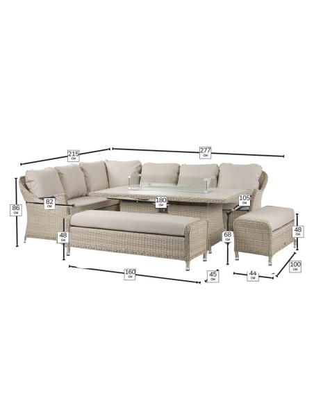 Bramblecrest Monterey Sandstone L-Shape Casual Dining Set with Fire Pit Table & 2 Benches