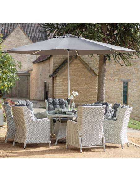 Bramblecrest Chedworth Dove Grey 8 Seater Dining Set with Parasol