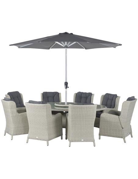 Bramblecrest Chedworth Dove Grey 8 Seater Dining Set with Parasol