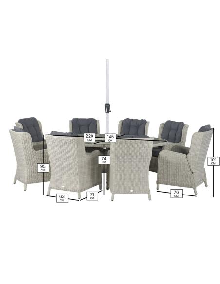Bramblecrest Chedworth Dove Grey 8 Seater Dining Set with Parasol