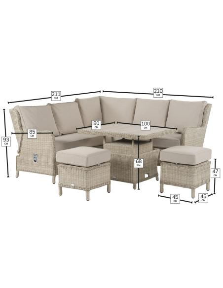 Bramblecrest Chedworth Sandstone Reclining Mini Sofa with Table & Stools