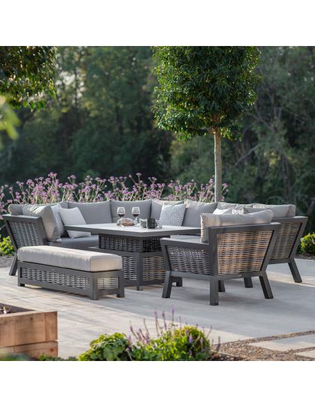 Bramblecrest Tuscan L Shape Sofa with Large Piston Adjustable Table, Bench and Chair