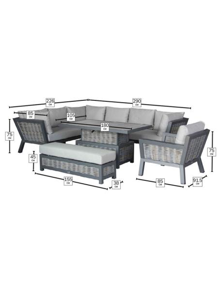 Bramblecrest Tuscan L Shape Sofa with Large Piston Adjustable Table, Bench and Chair