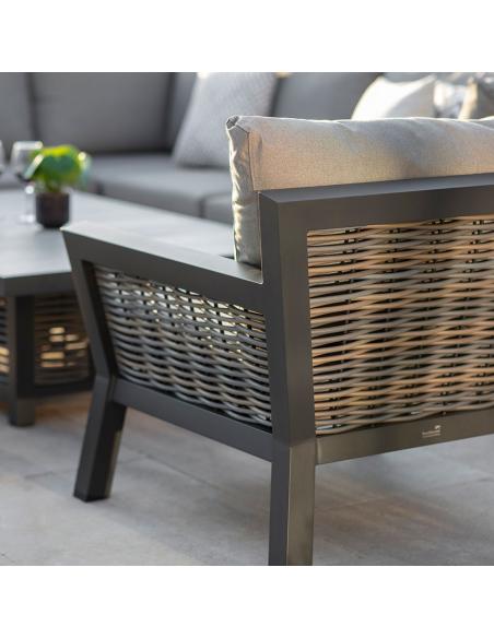 Bramblecrest Tuscan L Shape Sofa with large Firepit Table, Bench and Chair