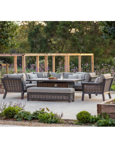 Bramblecrest Tuscan L Shape Sofa with large Firepit Table, Bench and Chair