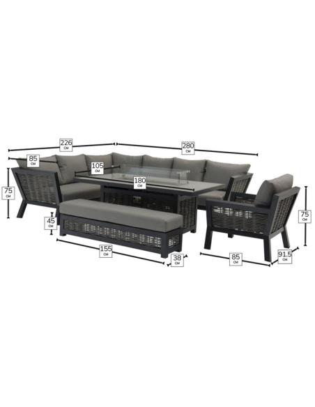 Bramblecrest Tuscan L Shape Sofa with large Firepit Table, Bench and Chair