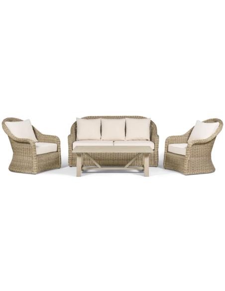 Neptune Purbeck 4 Seater Wicker Garden Sofa & Armchair Set with Coffee Table