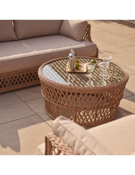 Neptune Longmeadow 2 Seater Wicker Garden Armchair Set with Round Coffee Table
