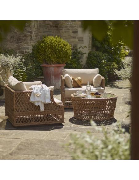 Neptune Longmeadow 2 Seater Wicker Garden Armchair Set with Round Coffee Table
