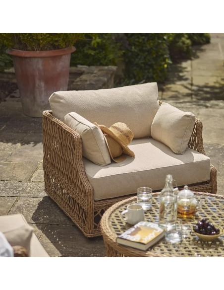 Neptune Longmeadow 2 Seater Wicker Garden Armchair Set with Round Coffee Table