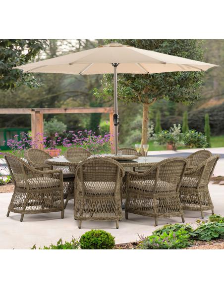 Bramblecrest RHS Rosemoor 8 Seater Elliptical Dining Set with Parasol - Ex display