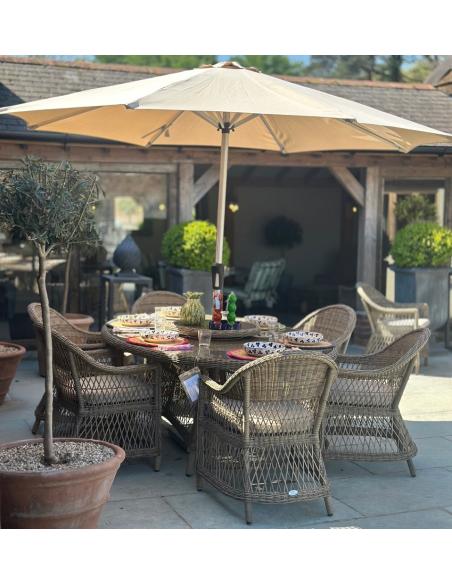 Bramblecrest RHS Rosemoor 8 Seater Elliptical Dining Set with Parasol - Ex display