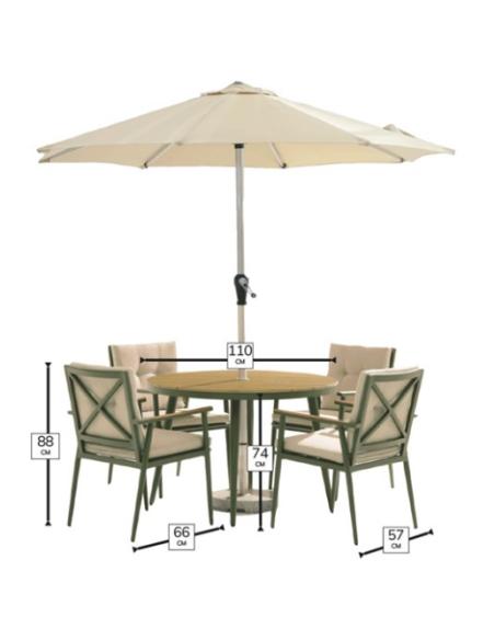 Bramblecrest RHS Wisley 4 Seater Round Dining Set - Sage
