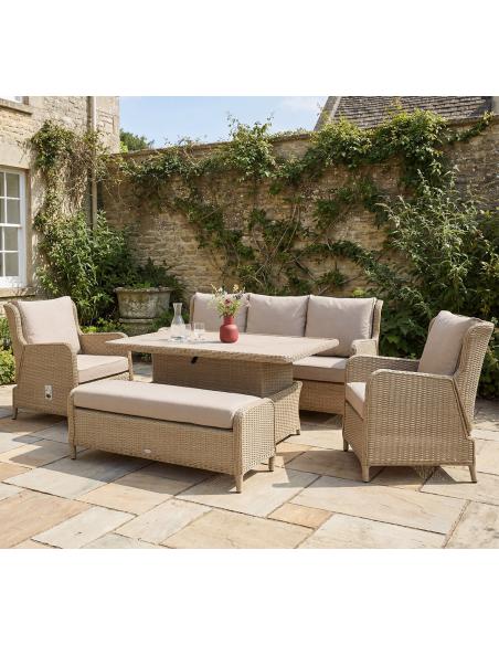 Bramblecrest Chedworth Sandstone 3 Seat Reclining Sofa Set with Piston Table