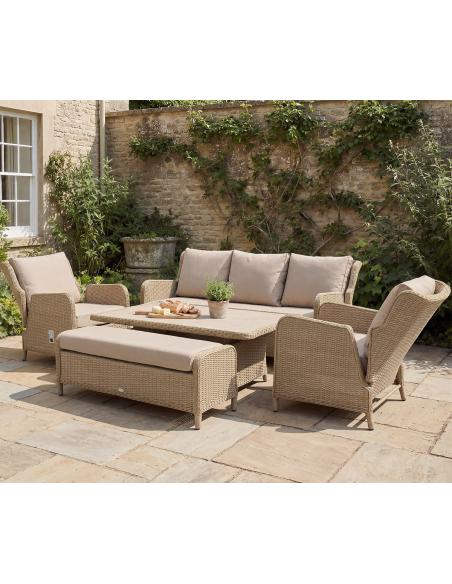 Bramblecrest Chedworth Sandstone 3 Seat Reclining Sofa Set with Piston Table