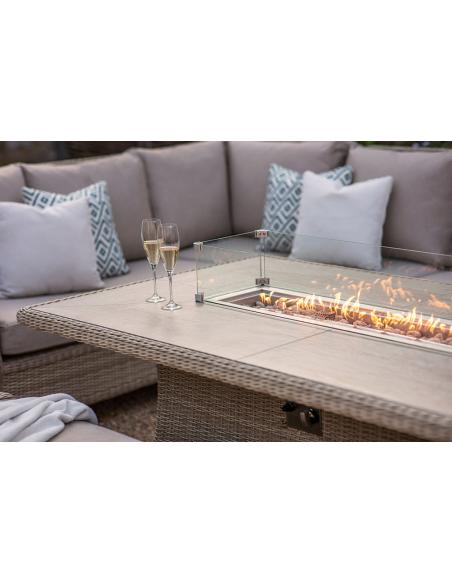 Bramblecrest Chedworth Sandstone Reclining Casual Dining Set with Large Rectangle Fire Pit Table & 2 Benches