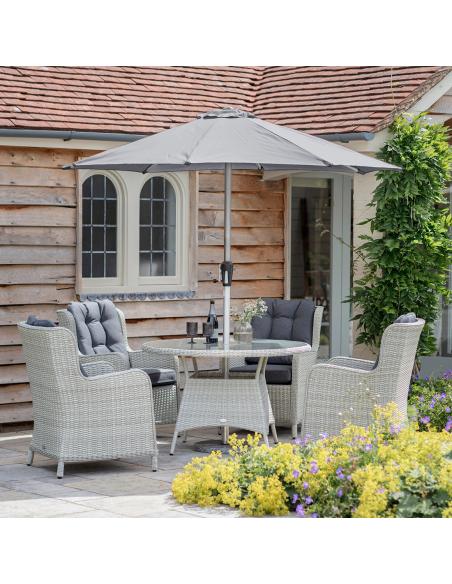 Bramblecrest Chedworth Dove Grey 4 Seater Dining Set with Parasol