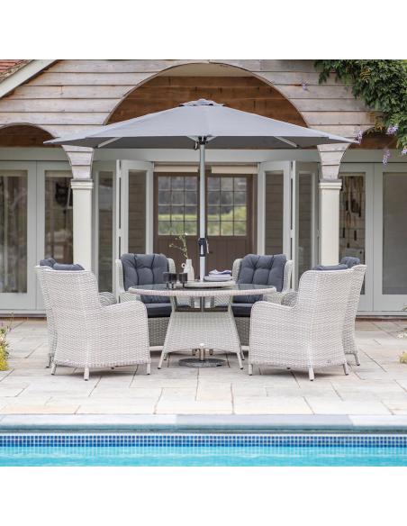 Bramblecrest Chedworth Dove Grey 6 Seater Dining Set with Lazy Susan and Parasol