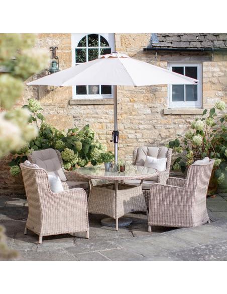 Bramblecrest Chedworth Sandstone 4 Seater Dining Set with Parasol