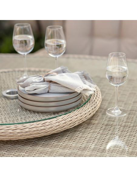Bramblecrest Chedworth Sandstone 8 Seater Elliptical Dining Set with Lazy Susan & Parasol