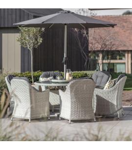 Bramblecrest Monterey Dove Grey 6 Seater Dining Set with Parasol