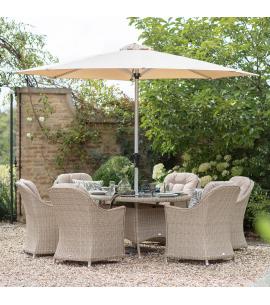 Bramblecrest Monterey Sandstone 6 Seater Elliptical Dining Set with Parasol
