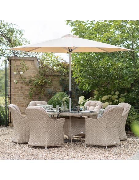 Bramblecrest Monterey Sandstone 6 Seater Elliptical Dining Set with Parasol