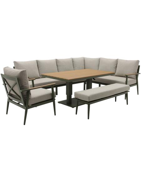 Bramblecrest RHS Wisley Sage L-Shape Sofa with Rectangle Piston Table, Bench & Chair - Long Left
