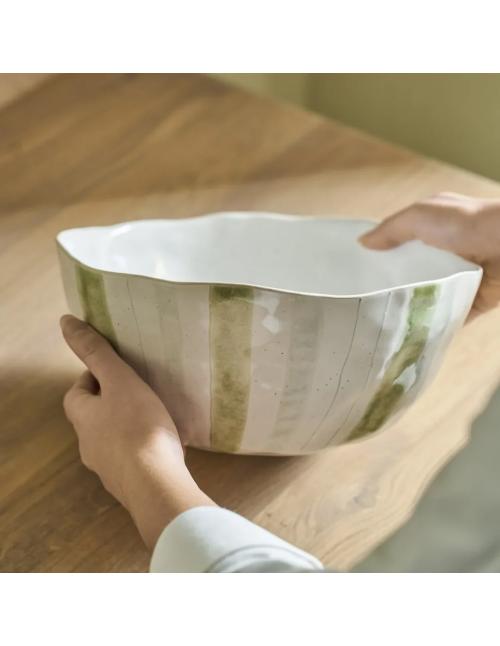 Neptune Hollywell Serving Bowl, Green Stripe