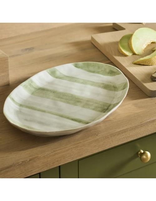 Neptune Hollywell Round Platter, Green Stripe