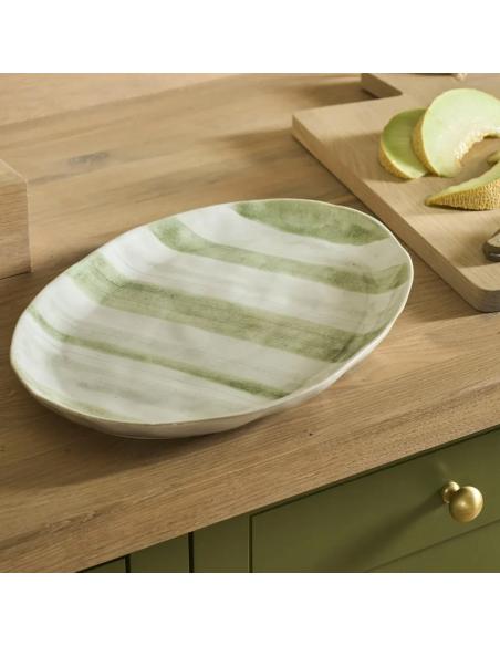 Neptune Hollywell Round Platter, Green Stripe