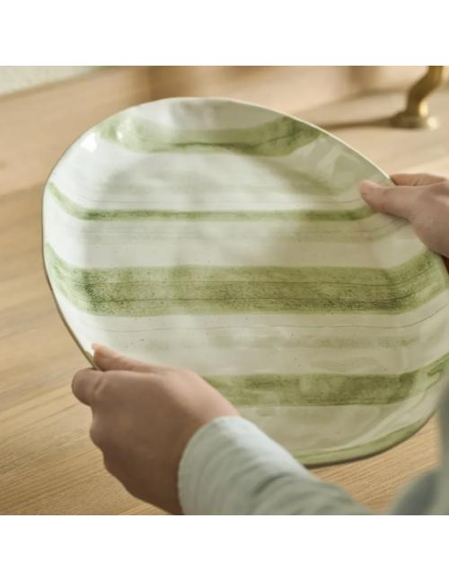 Neptune Hollywell Round Platter, Green Stripe