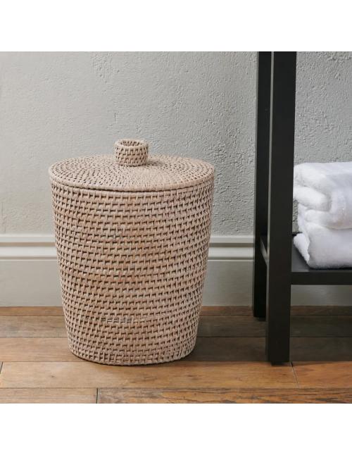 Neptune Tiverton Round Rattan Lidded Bin