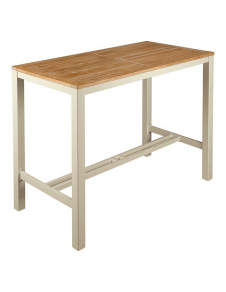Barlow Tyrie Aura 140cm Rectangular High Dining Table – Champagne Frame with Teak Top