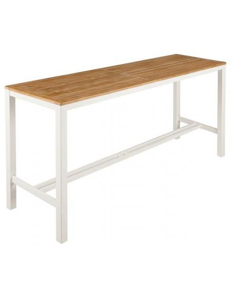Barlow Tyrie Aura 200cm Rectangular High Dining Table – Arctic White Frame with Teak Top