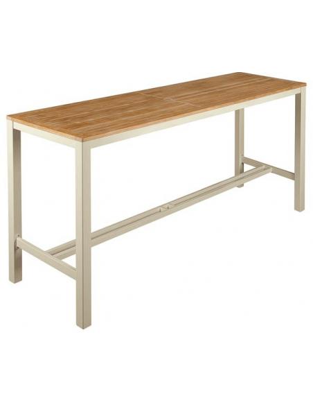 Barlow Tyrie Aura 200cm Rectangular High Dining Table – Champagne Frame with Teak Top