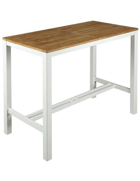 Barlow Tyrie Aura 140cm Rectangular High Dining Table – Arctic White Frame with Teak Top