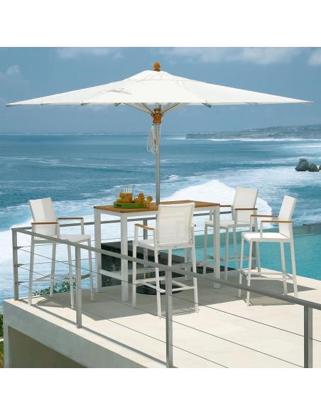 Barlow Tyrie Aura 140cm Rectangular High Dining Table – Arctic White Frame with Teak Top