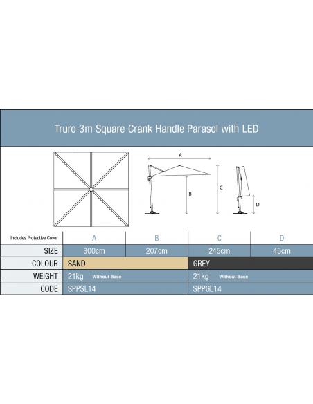 Bramblecrest Truro 3 x 3m Square Side Post Parasol with LED Lights
