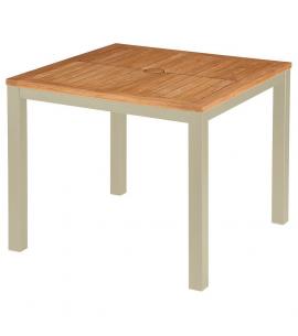 Barlow Tyrie Aura 90cm Square Table - Champagne Frame with Teak Top