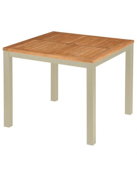 Barlow Tyrie Aura 90cm Square Table - Champagne Frame with Teak Top