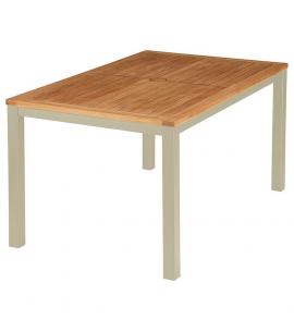 Barlow Tyrie Aura 150cm Rectangular Table - Champagne Frame with Teak Top