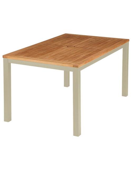 Barlow Tyrie Aura 150cm Rectangular Table - Champagne Frame with Teak Top