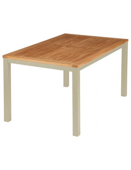 Barlow Tyrie Aura 150cm Rectangular Table - Champagne Frame with Teak Top