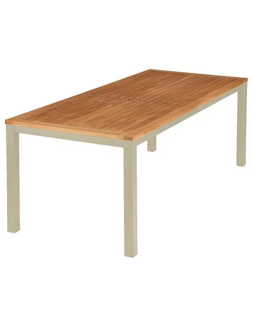 Barlow Tyrie Aura 200cm Rectangular Table - Champagne Frame with Teak Top